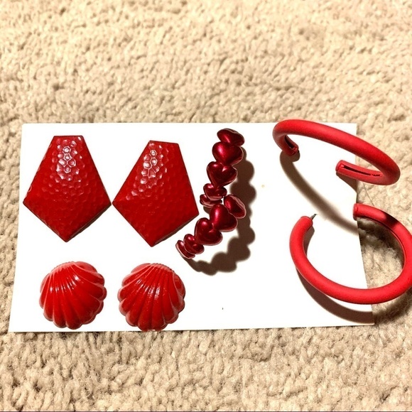 Vintage Stud & Hoop Earring Lot of 4 Pairs Red - Picture 1 of 3